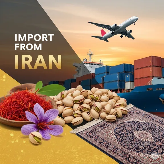 Shipping container labeled for import from Iran